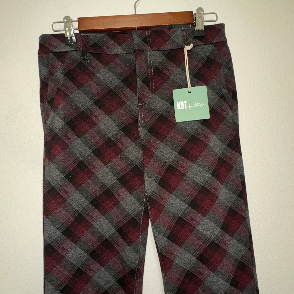 KUT from the Kloth Skinny Plaid Pants Womens 4 W28 Burgundy‎ Grey New Trousers